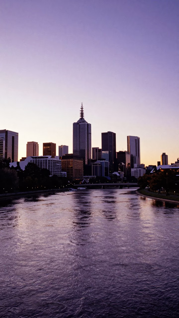 Skyline And Yarra River in Melbourne in in Melbourne, Victoria, Australia