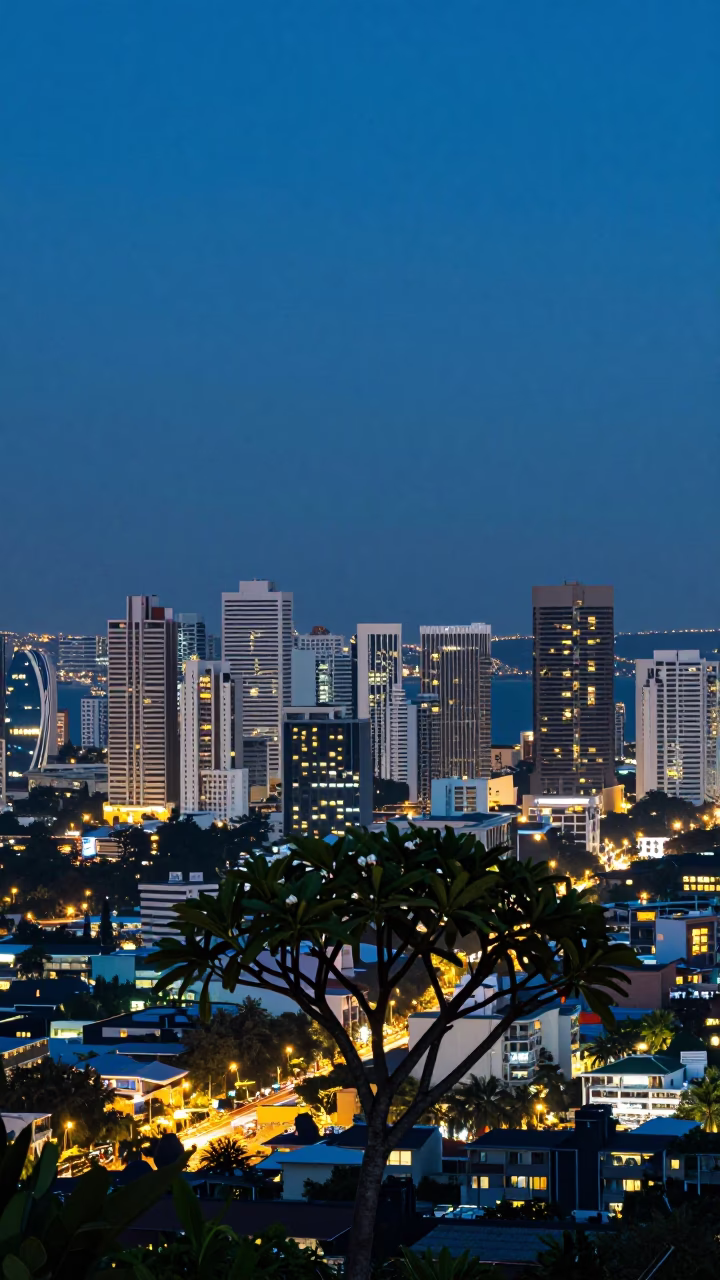 Skyline at As City Lights Begin To Glow in Phuket in in Phuket, Thailand