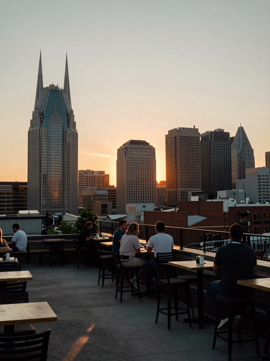 Skyline at As The Sun Drops Toward The Horizon in Nashville in in Nashville, Tennessee, United States