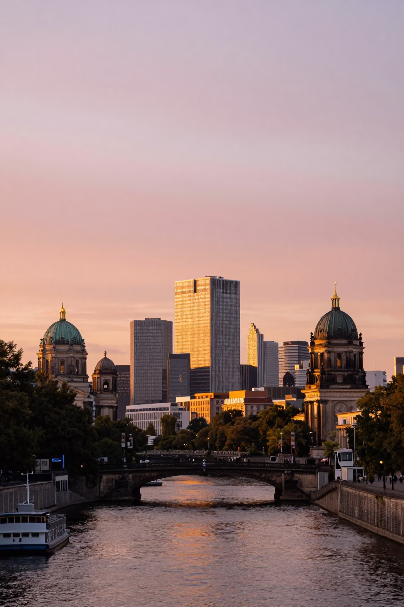 Skyline at Golden Hour in Berlin in in Berlin, Germany