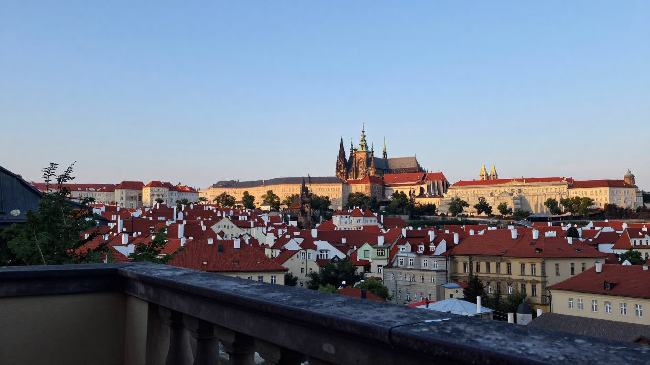 Skyline From Balcony at Evening Light in Prague in in Prague, Czech Republic