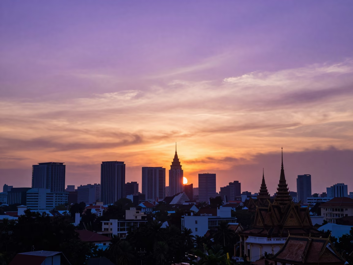 Skyline From Riverside Promenade in Phnom Penh in in Phnom Penh, Cambodia