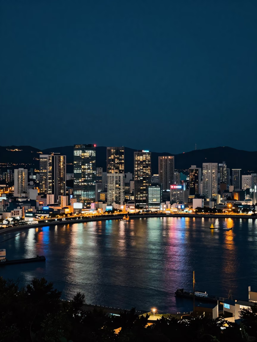 Skyline Illuminated in Busan at Deep In The Night Light in in Busan, South Korea