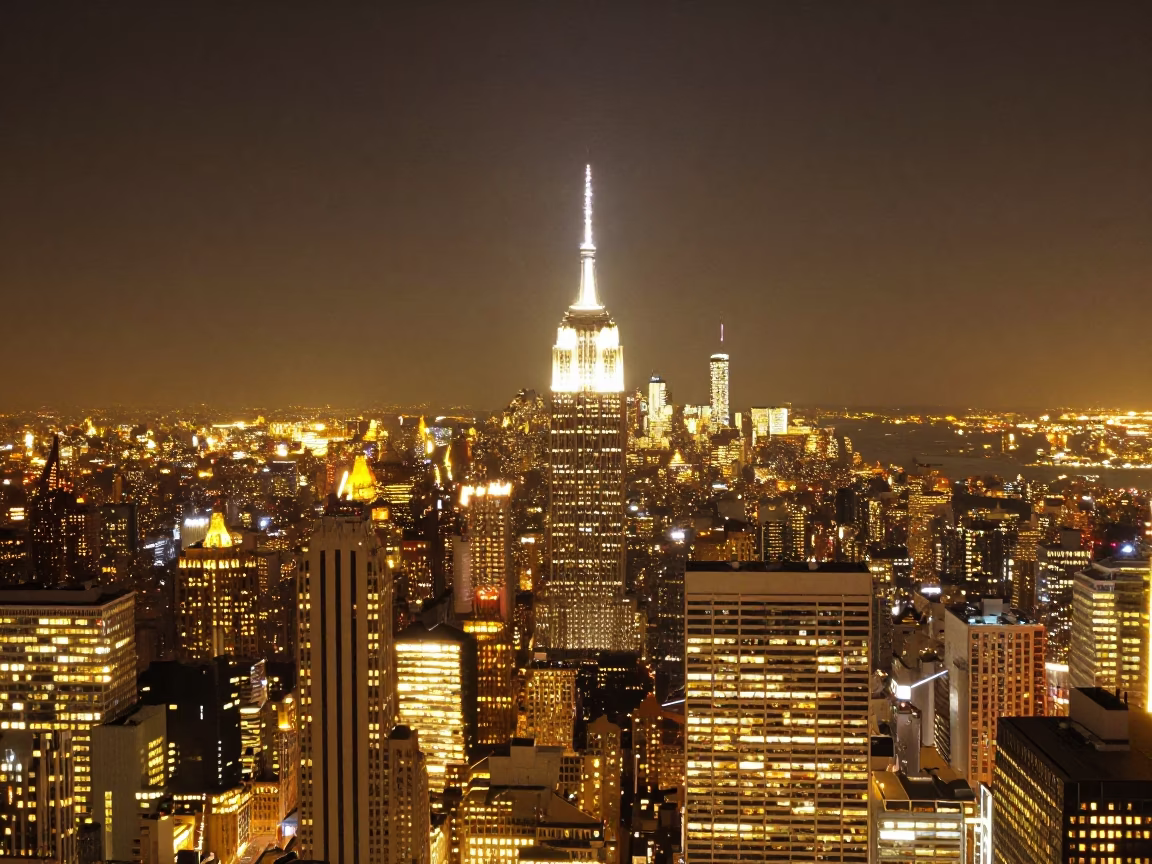 Skyline Illuminated in New York at The Deepest Night Sky Light in in New York, New York, United States