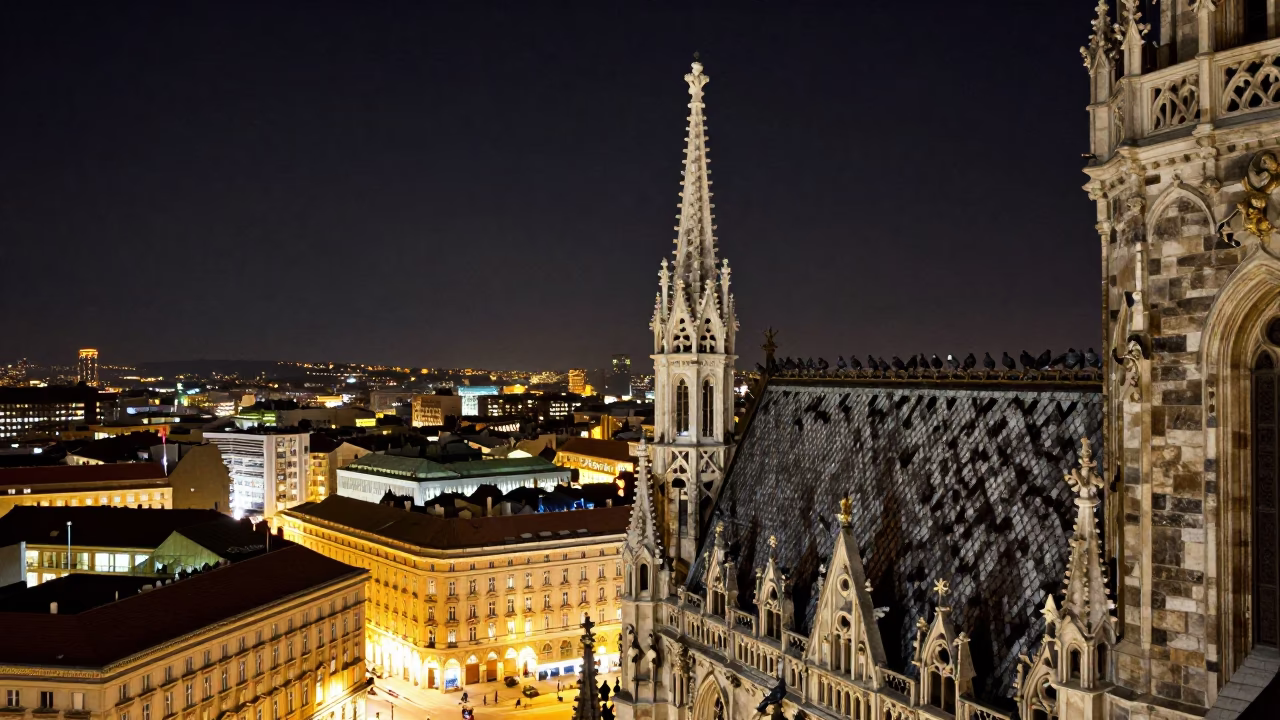 Skyline Illuminated in Vienna at The Deepest Night Sky Light in in Vienna, Austria