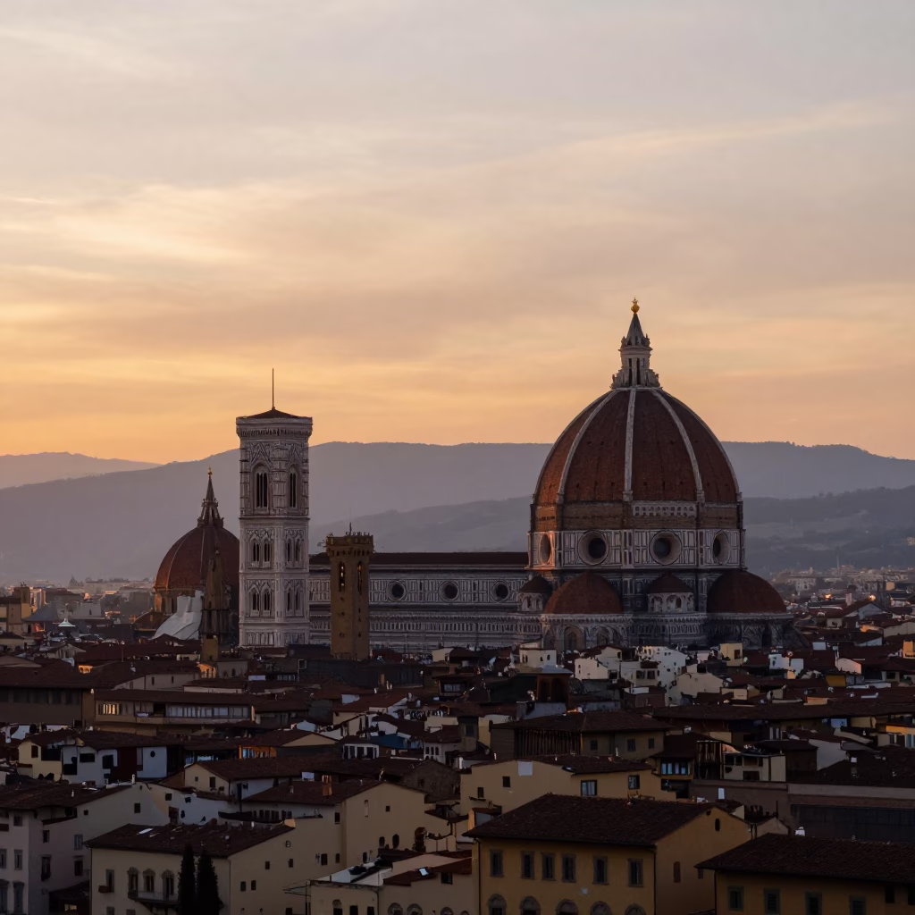 Skyline in Florence at As The Sun Drops Toward The Horizon in in Florence, Italy