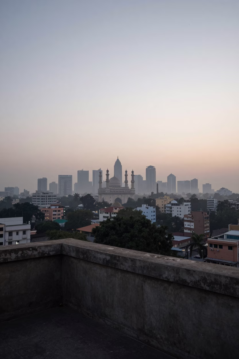 Skyline in Hyderabad at First Light Of Dawn in in Hyderabad, India