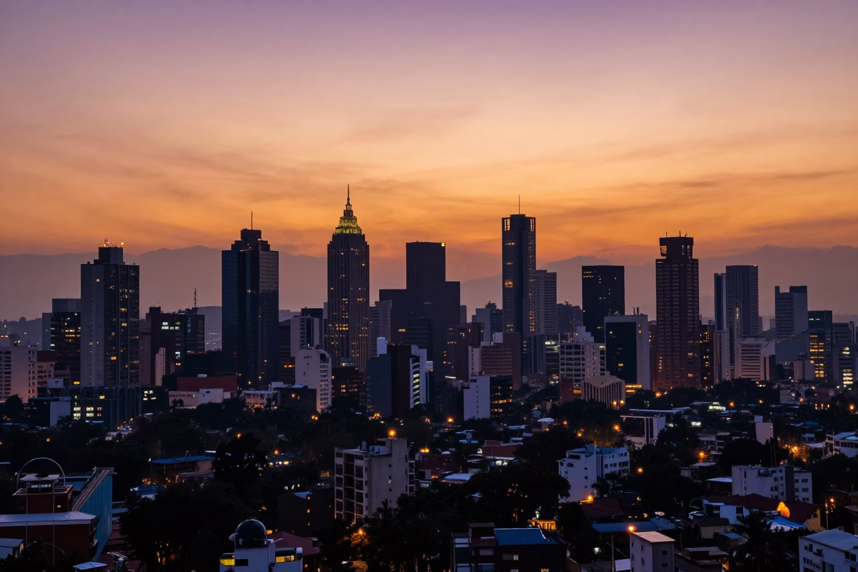 Skyline in Mexico City at Sunset Light in in Mexico City, Mexico