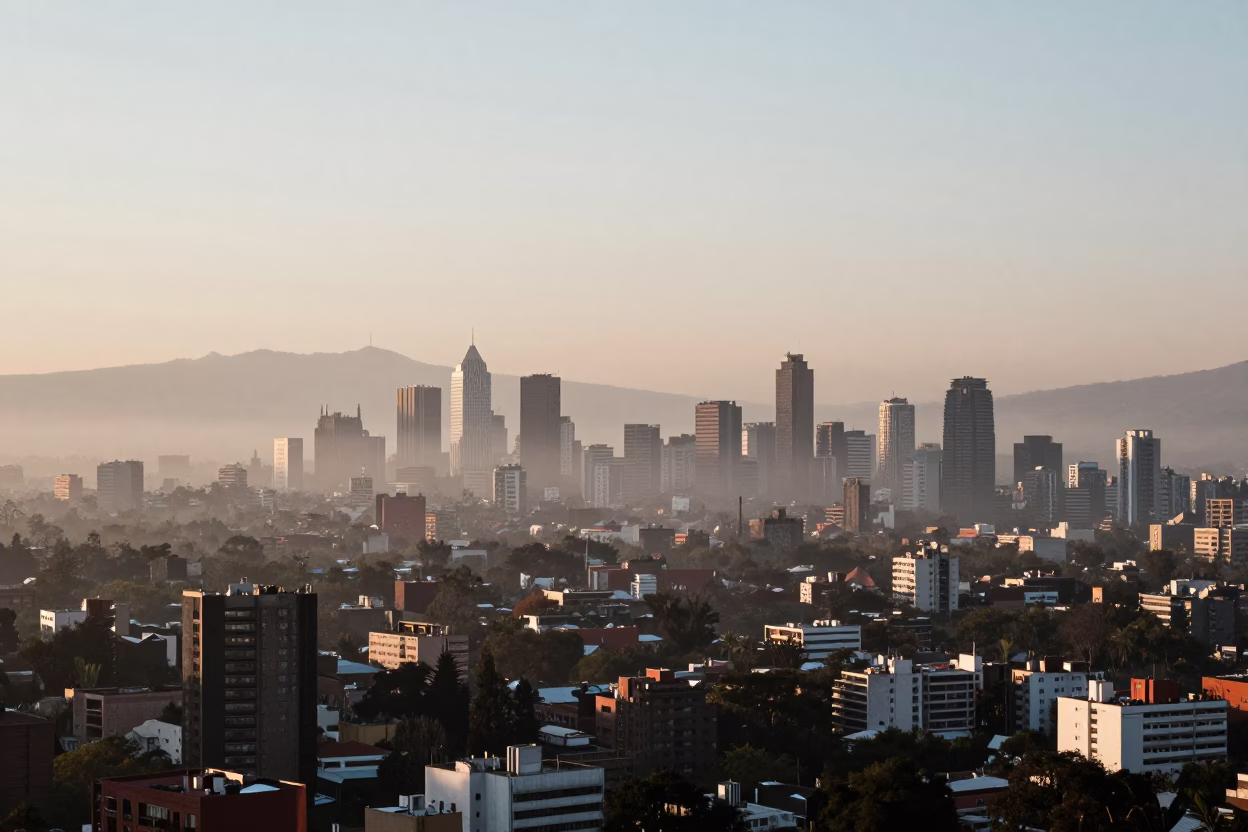 Skyline in Mexico City at The Early Morning Light in in Mexico City, Mexico