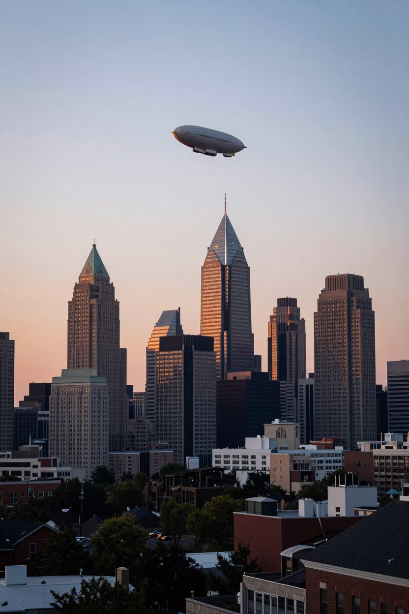 Skyline in Philadelphia at The Early Evening Light in in Philadelphia, Pennsylvania, United States