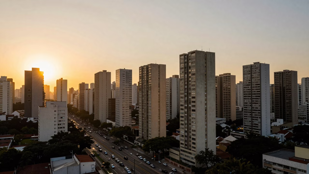 Skyline in São Paulo at Golden Hour in in São Paulo, Brazil