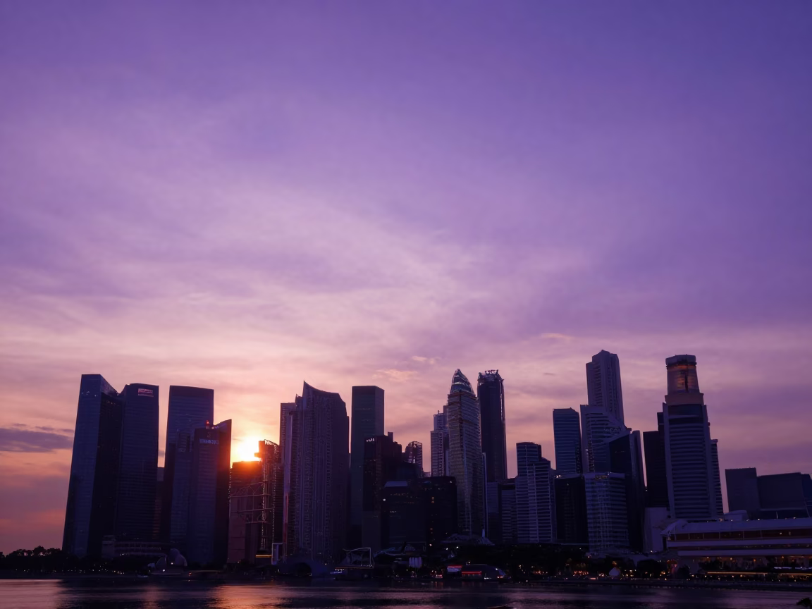 Skyline in Singapore at Sunset Light in in Singapore, Singapore