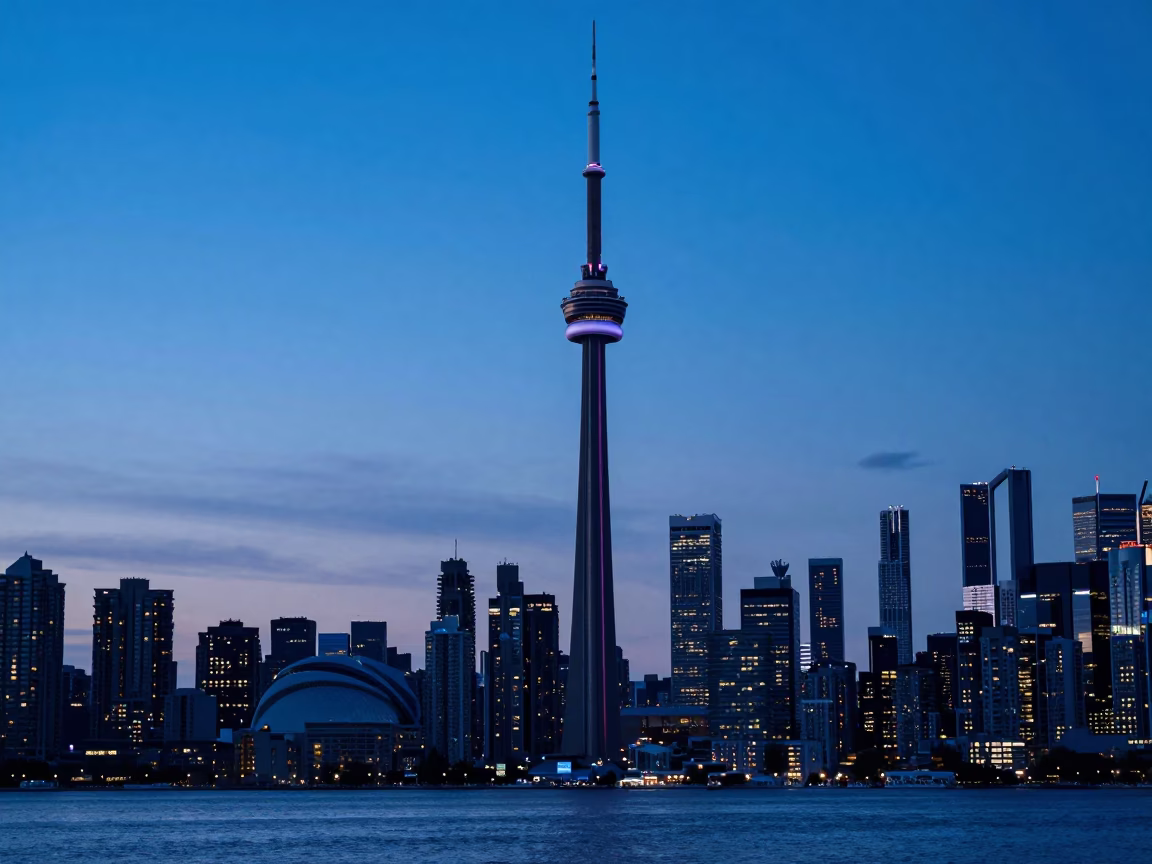 Skyline in Toronto at The Last Blue Light Of Evening in in Toronto, Ontario, Canada