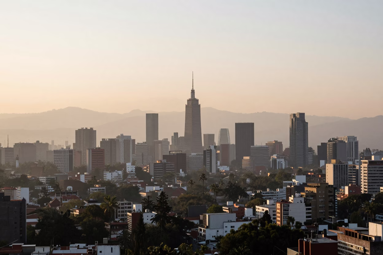 Skyline just after sunrise in Mexico City in in Mexico City, Mexico