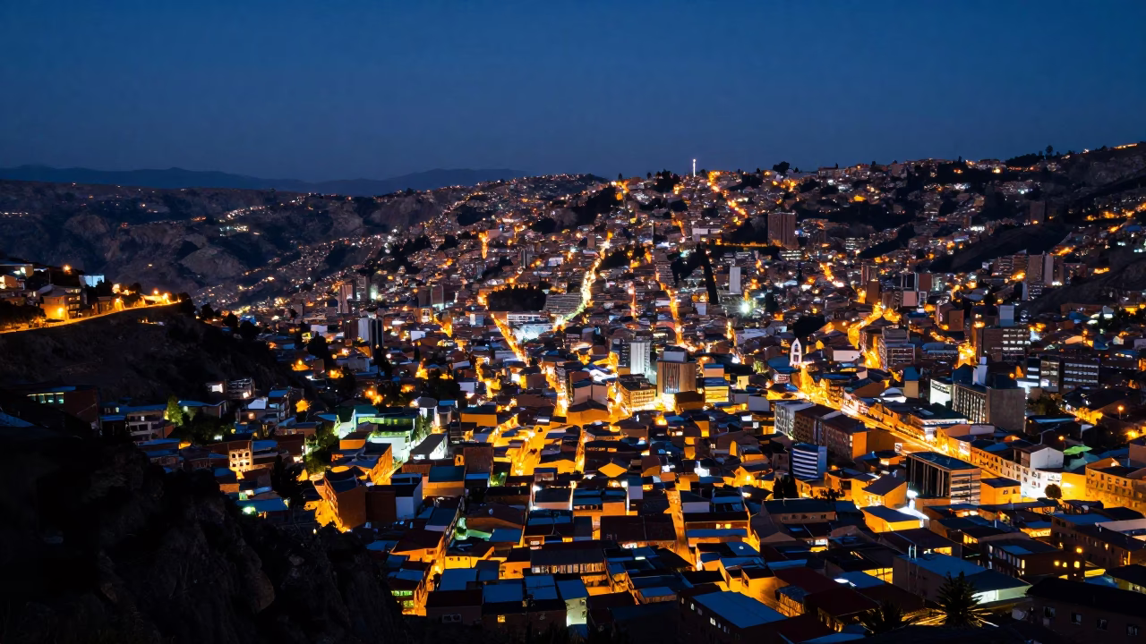 Skyline Panorama in La Paz at Late At Night Light in in La Paz, Bolivia
