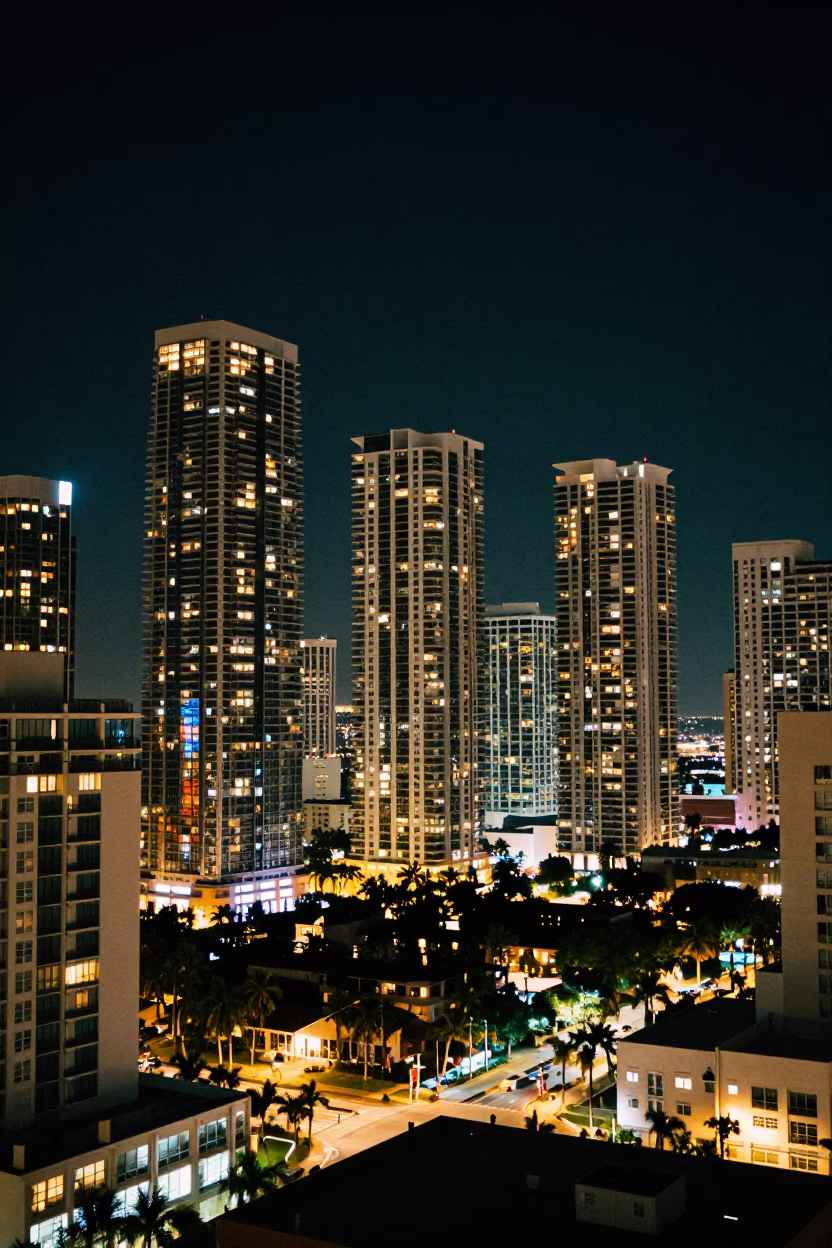 Skyline View at Late At Night Light in Miami in in Miami, Florida, United States