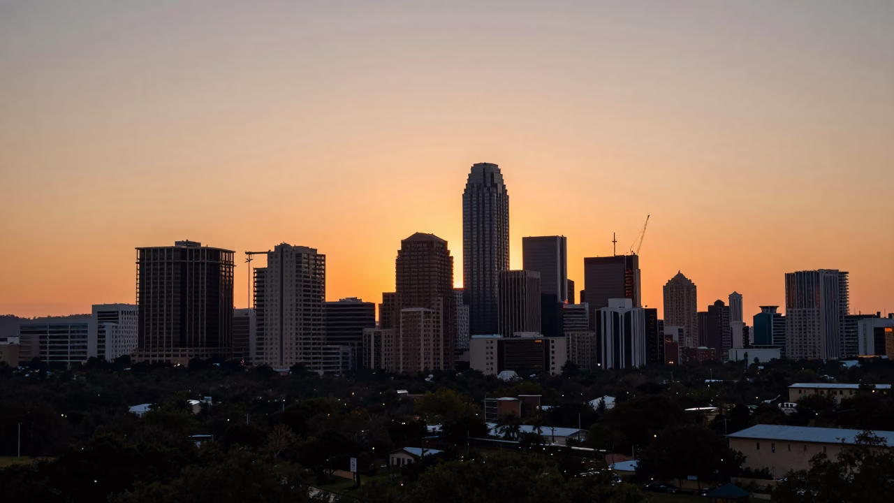Skyline View in Austin at The Early Evening Light in in Austin, Texas, United States