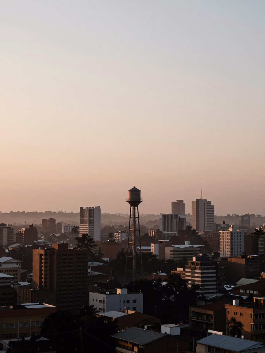 Skyline View in Nairobi at Nautical Dawn Light in in Nairobi, Kenya