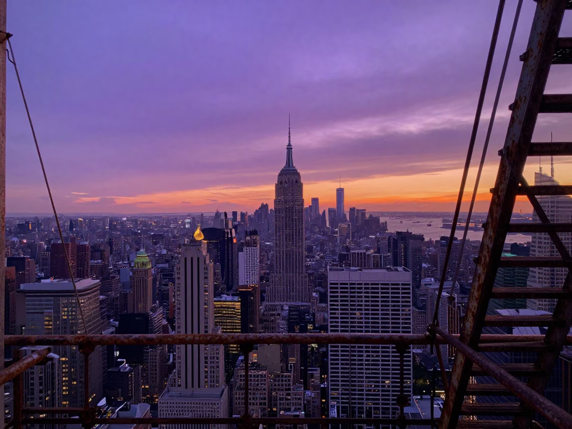 Skyline View in New York at Sunset Light in in New York, New York, United States
