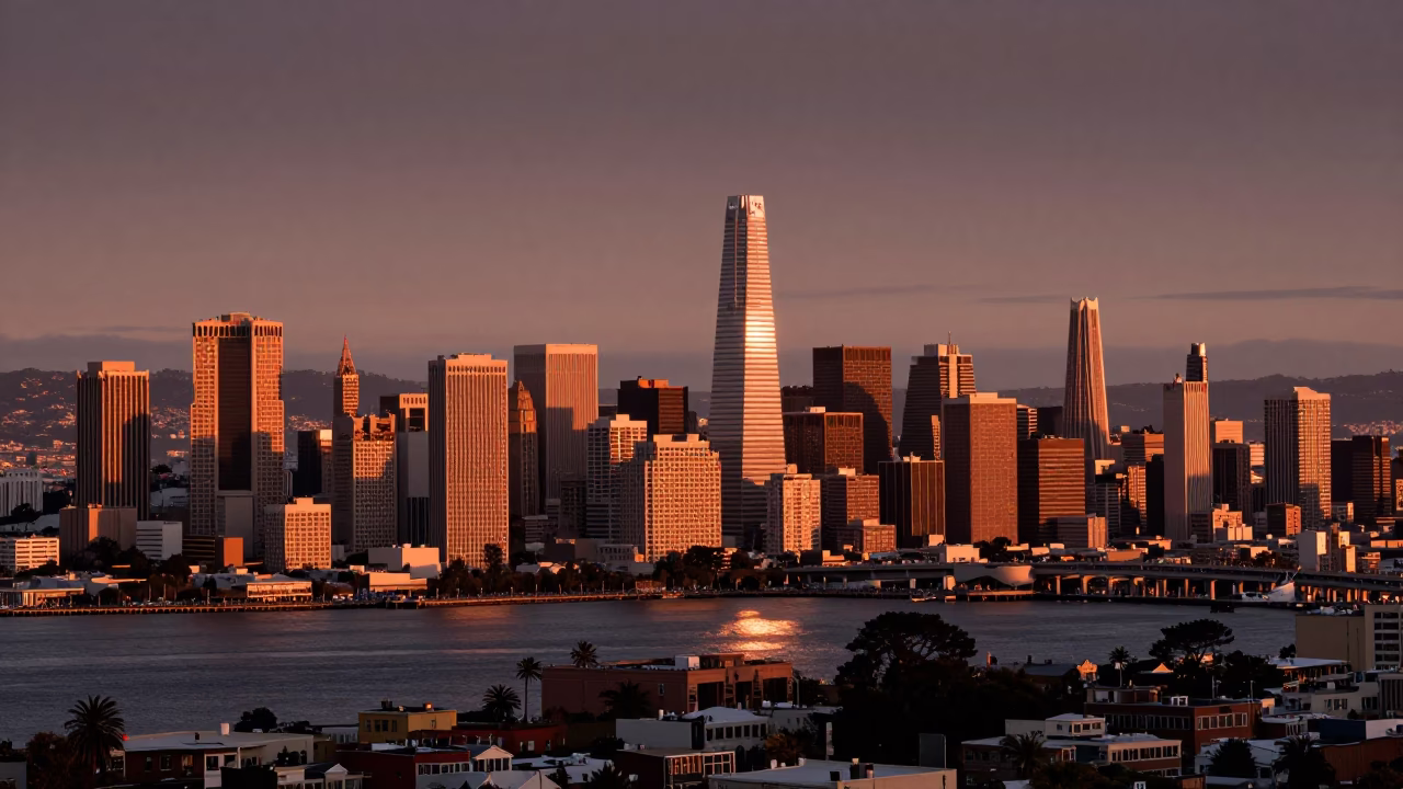 Skyline View in San Francisco at Copper-toned Light Before Dusk in in San Francisco, California, United States