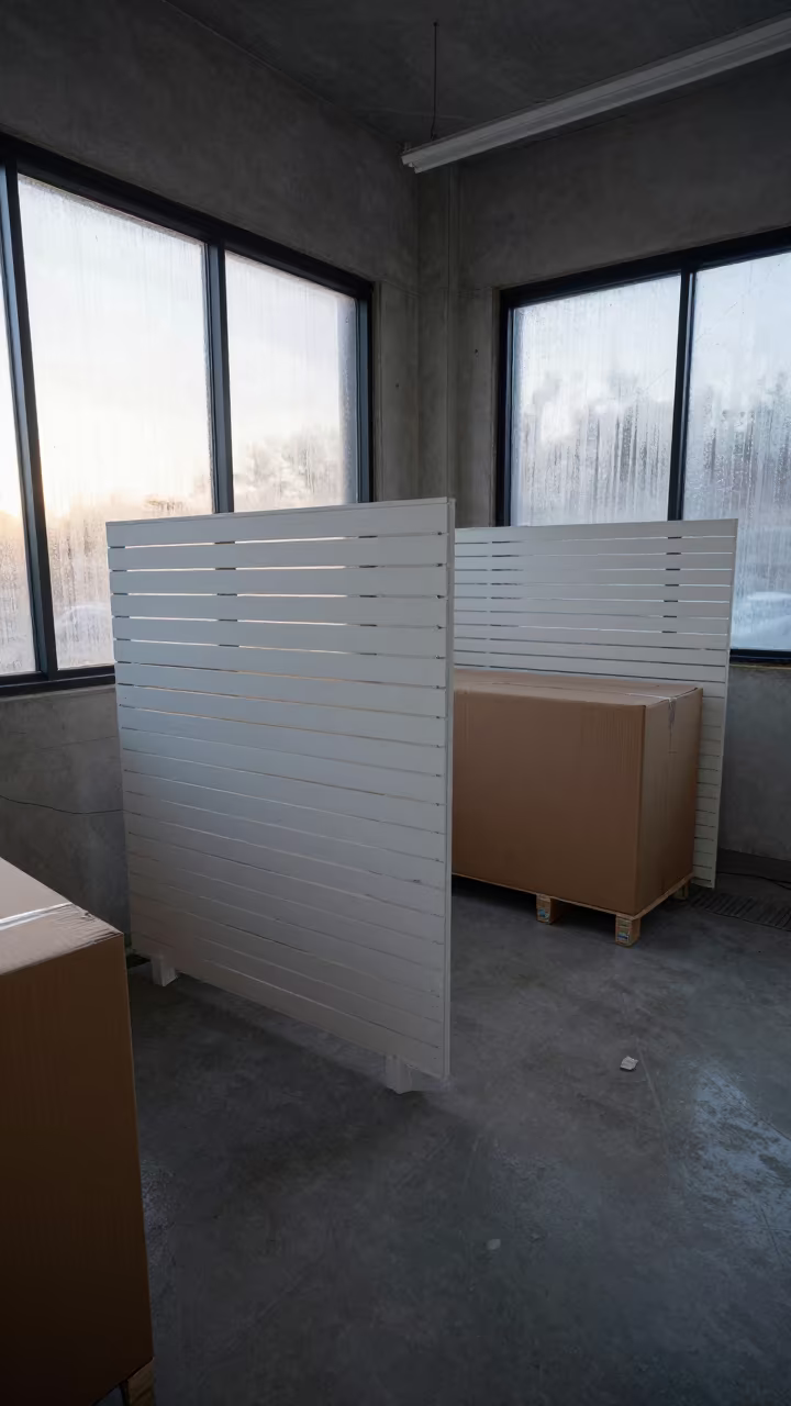 Slatwall Panels and Fixtures Before Sunrise Construction in in a mechanical room under buildout in San Carlos