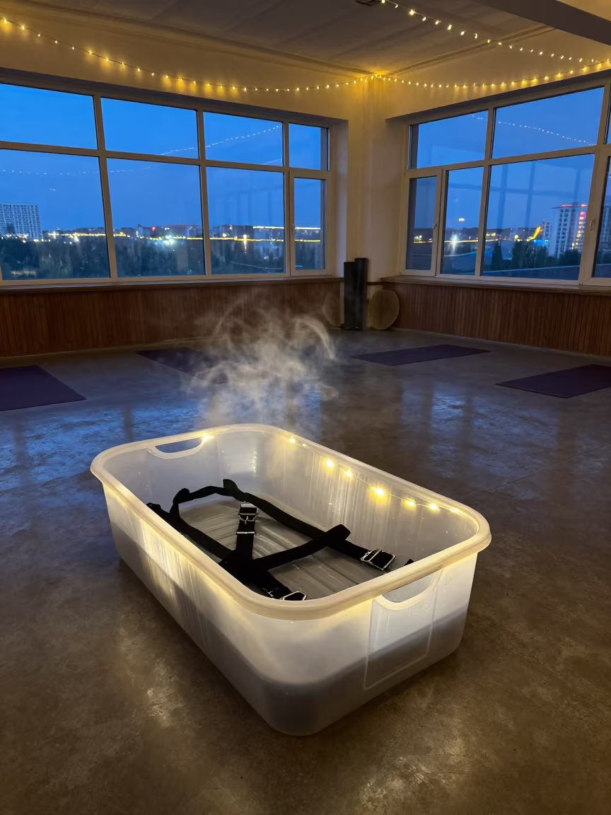 Sled Harness Repair Tub in Nukus Yoga Studio in inside a yoga studio before the session begins in Nukus