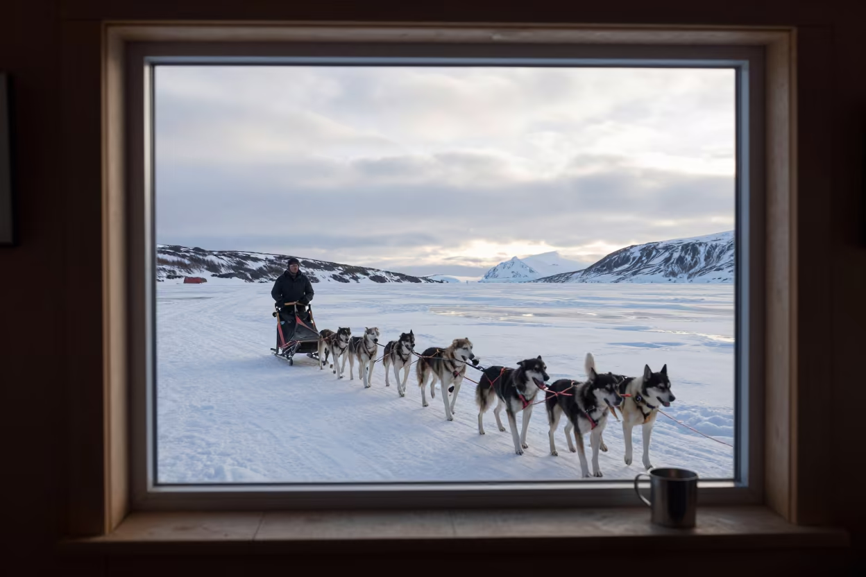 Sled Team Window View Arctic Oslo in near Oslo