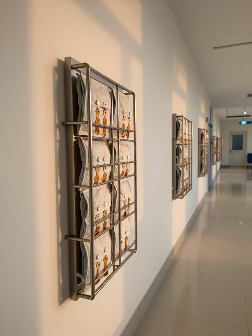 Sleep Sensor Pouch Rack in Hospital Corridor in inside a hospital corridor in Wolaita Sodo
