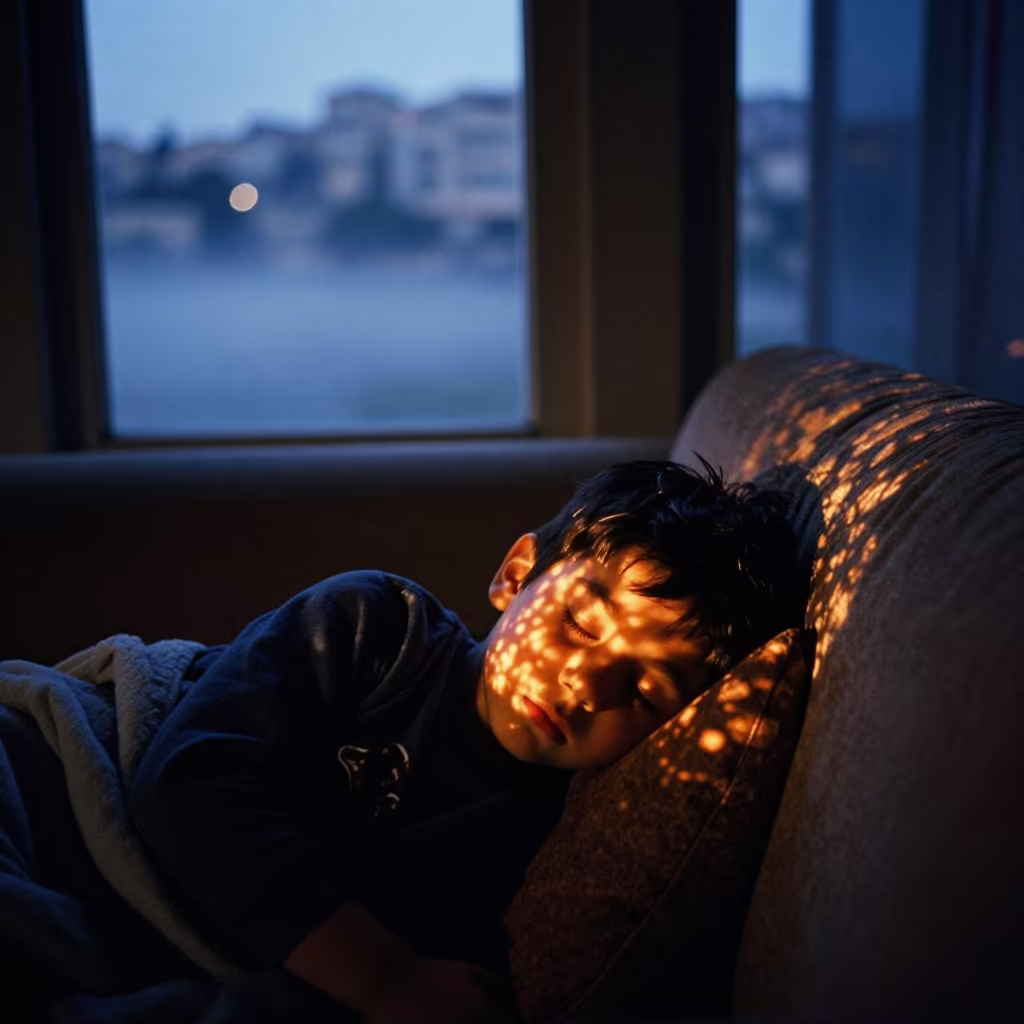 Sleeping Child in Beirut Evening Firelight in in Beirut