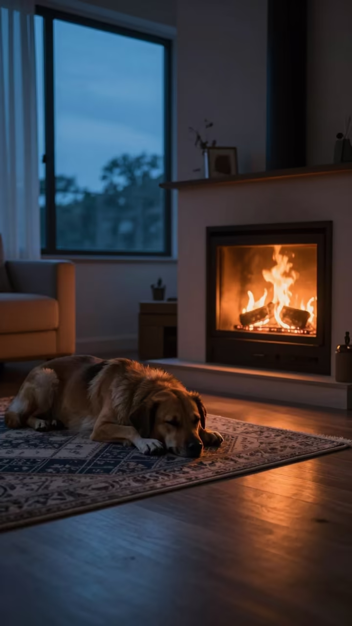 Sleeping Dog by Mumbai Fireplace Twilight in by a crackling fireplace in Mumbai
