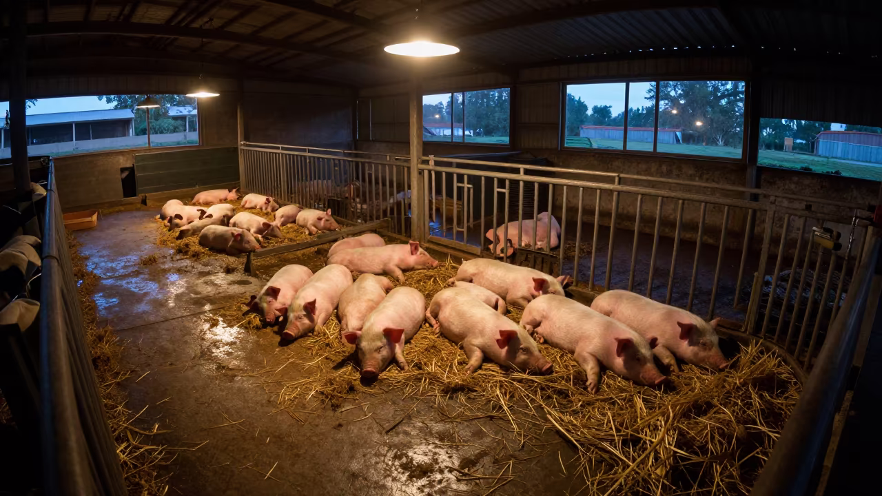 Sleeping Piglets in Tanzanian Milking Parlor in inside a milking parlor in Tanzania