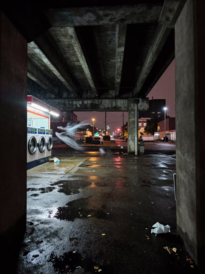 Sleet Reflections Under St Petersburg Train Tracks in under an elevated train line in St Petersburg