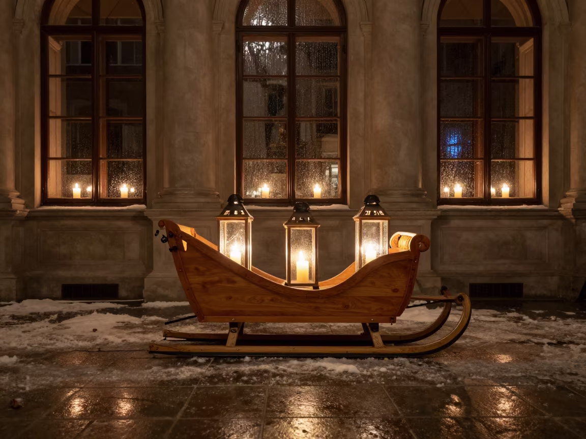 Sleigh with Lanterns in Zurich Winter Hall in in a ceremonial hall in Zurich