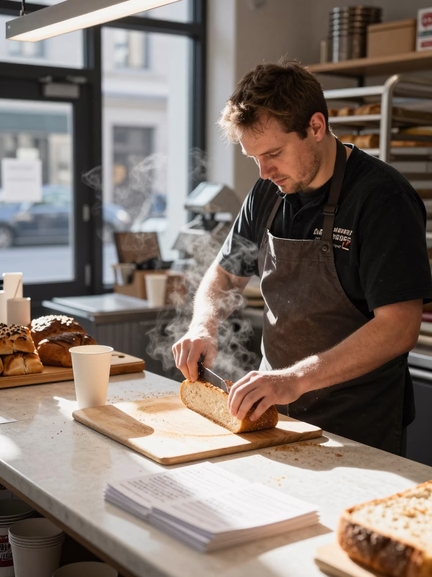Slicing Bread in Montreal in in Montreal, Quebec, Canada