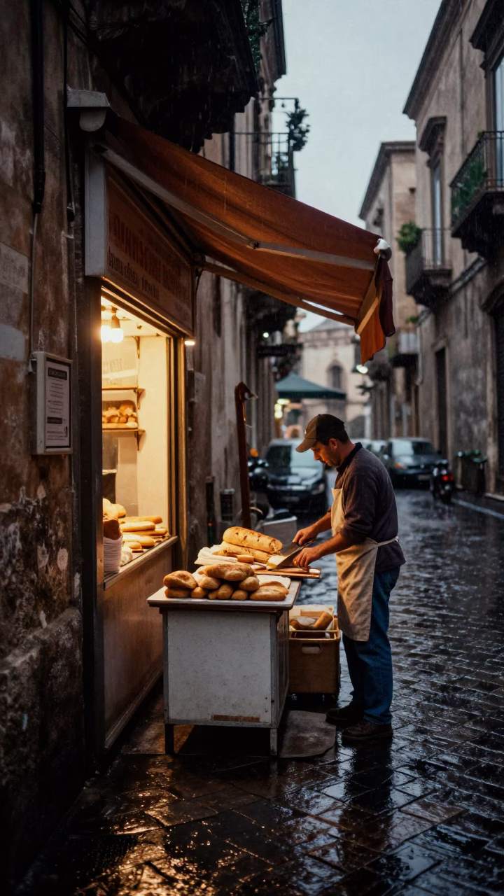 Slicing Bread in Palermo in in Palermo, Italy