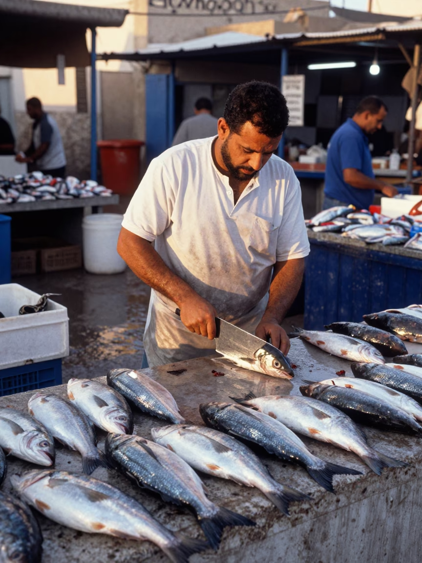 Slicing Fish in Casablanca in in Casablanca, Morocco