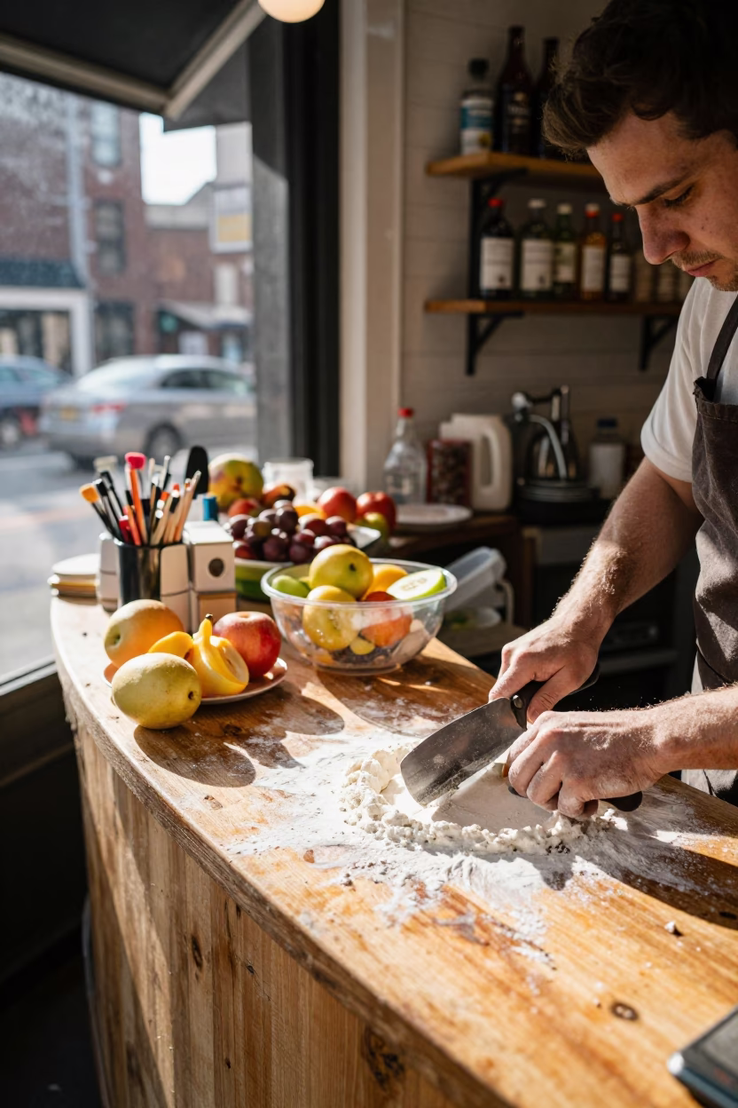 Slicing Fruit in Boston in in Boston, Massachusetts, United States