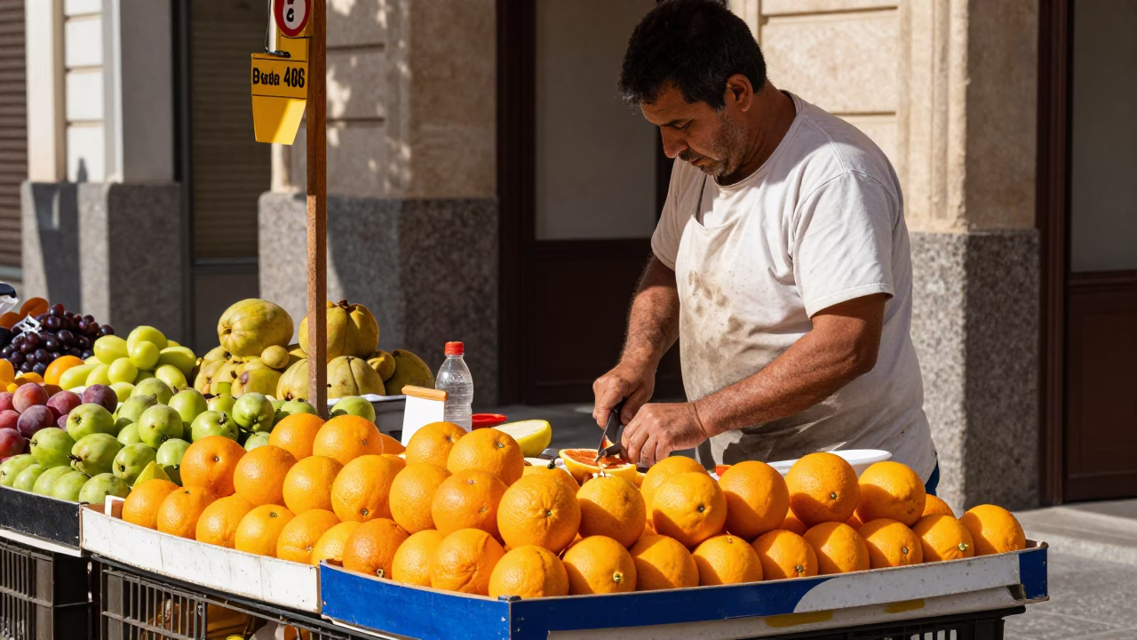 Slicing Fruit in Valencia in in Valencia, Spain