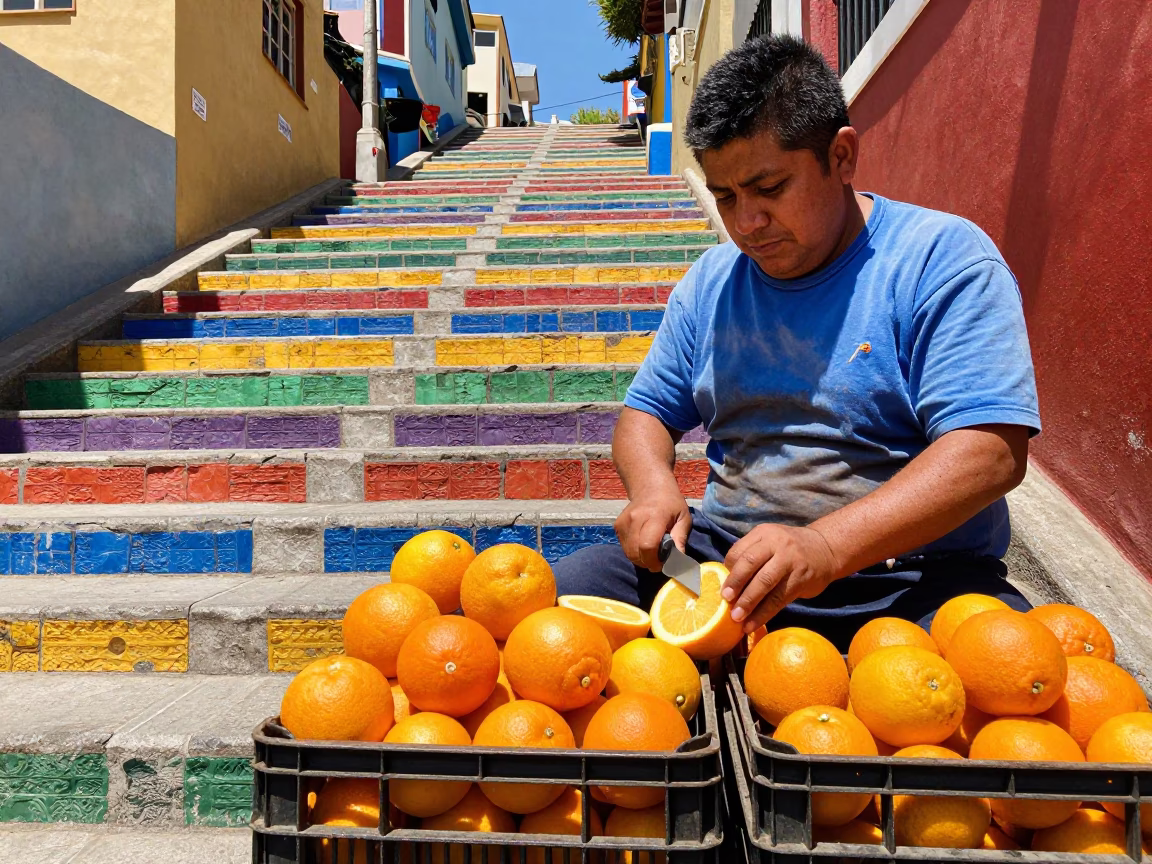 Slicing Fruit in Valparaiso in in Valparaiso, Chile