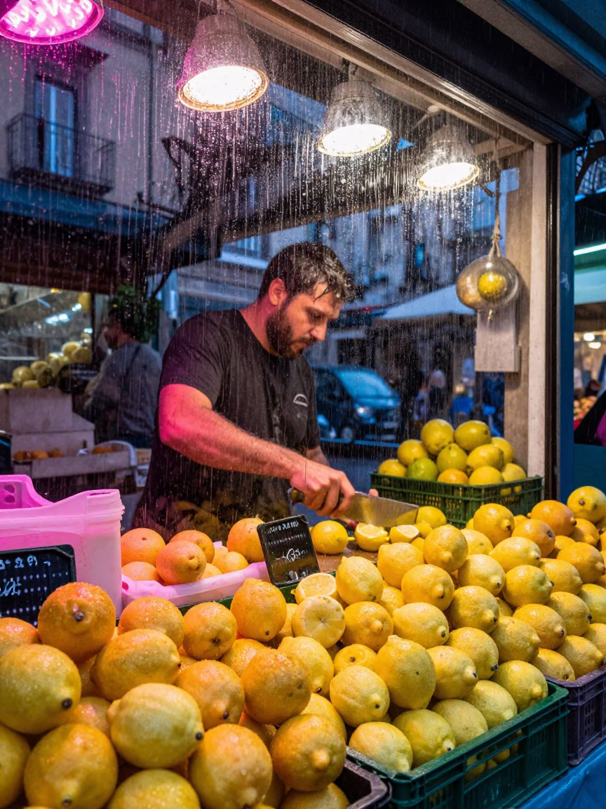 Slicing Lemon in Palermo in in Palermo, Italy