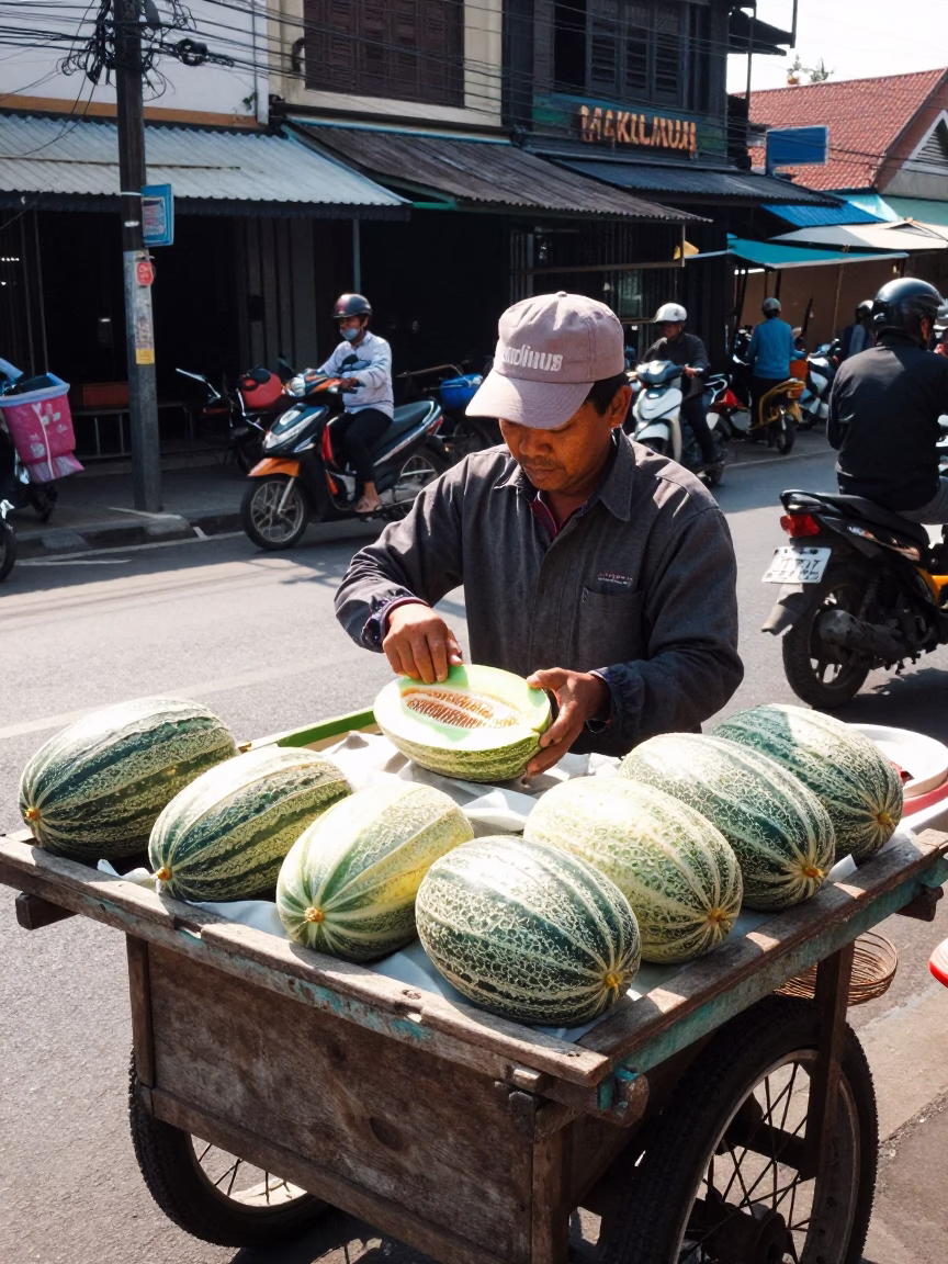 Slicing Melons in Yogyakarta in in Yogyakarta, Indonesia