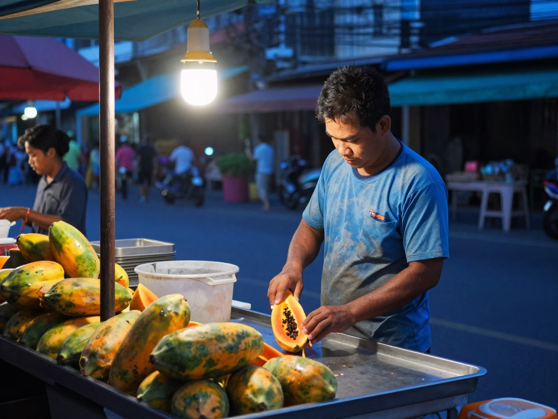 Slicing Papayas in Phuket in in Phuket, Thailand