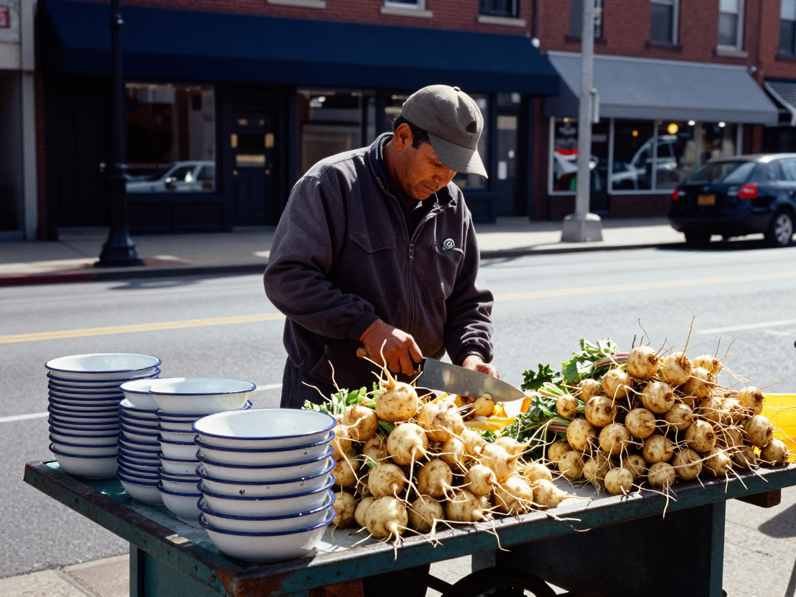 Slicing Turnips in Philadelphia in in Philadelphia, Pennsylvania, United States