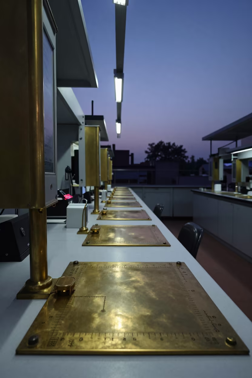 Slide Viewer on Oak Bench in Delhi Observatory in inside an observatory control room in Chandni Chowk, Delhi