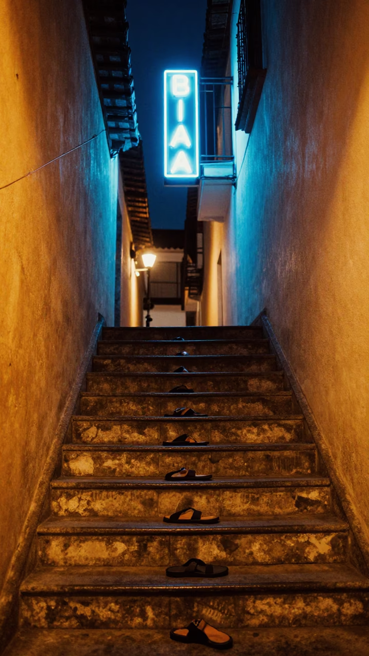 Slippers after dark in Quito in in Quito, Ecuador