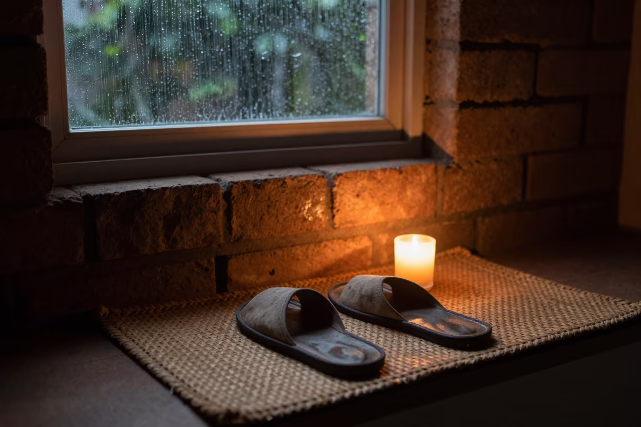Slippers on Hearth Mat in Kaduna Nook in in a breakfast nook in Kaduna