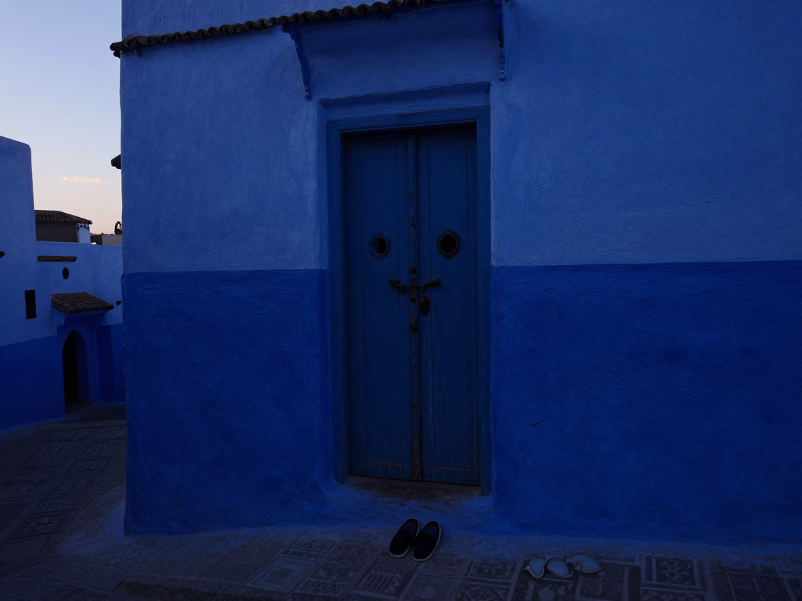 Slippers in Essaouira at The Still Hours Before Dawn Light in in Essaouira, Morocco