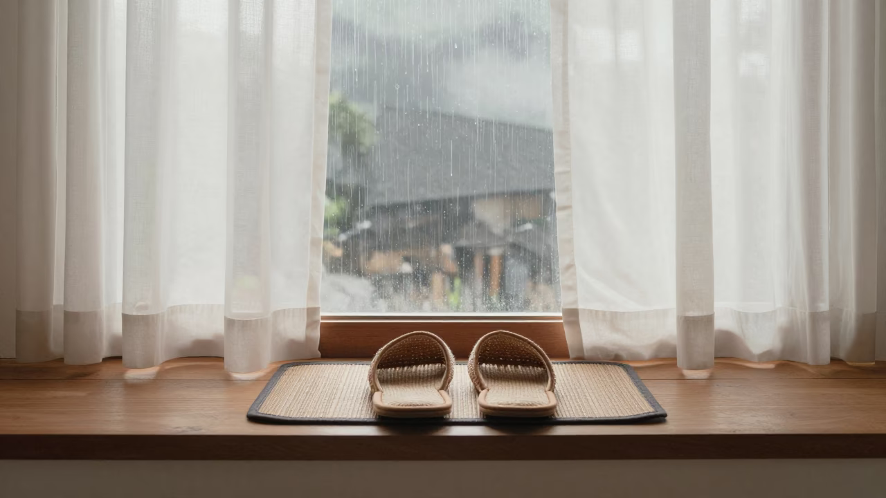 Slippers Warming on Window Seat Monsoon Light in on a window seat in Semarang