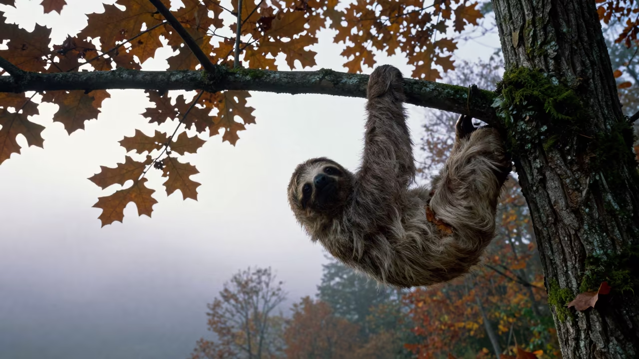 Sloth on Branch at Dawn in Rhine Valley in in the Rhine Valley