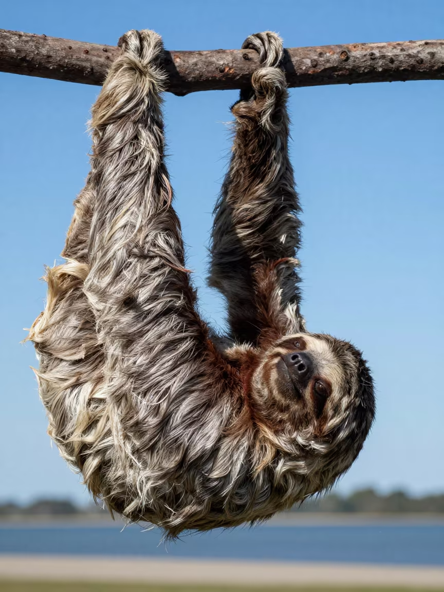 Sloth Hanging Branch Tidal Inlet Bloemfontein in beside a tidal inlet near Bloemfontein